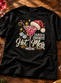 Santas Favorite Hot Mess Ruby Sparkle T Shirt Black — Flatlay creative