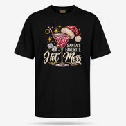 Santas Favorite Hot Mess Ruby Sparkle T Shirt Black — product mockup