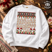Santas Favorite Naughty Tia Besos Knit Sweater White — Flatlay creative