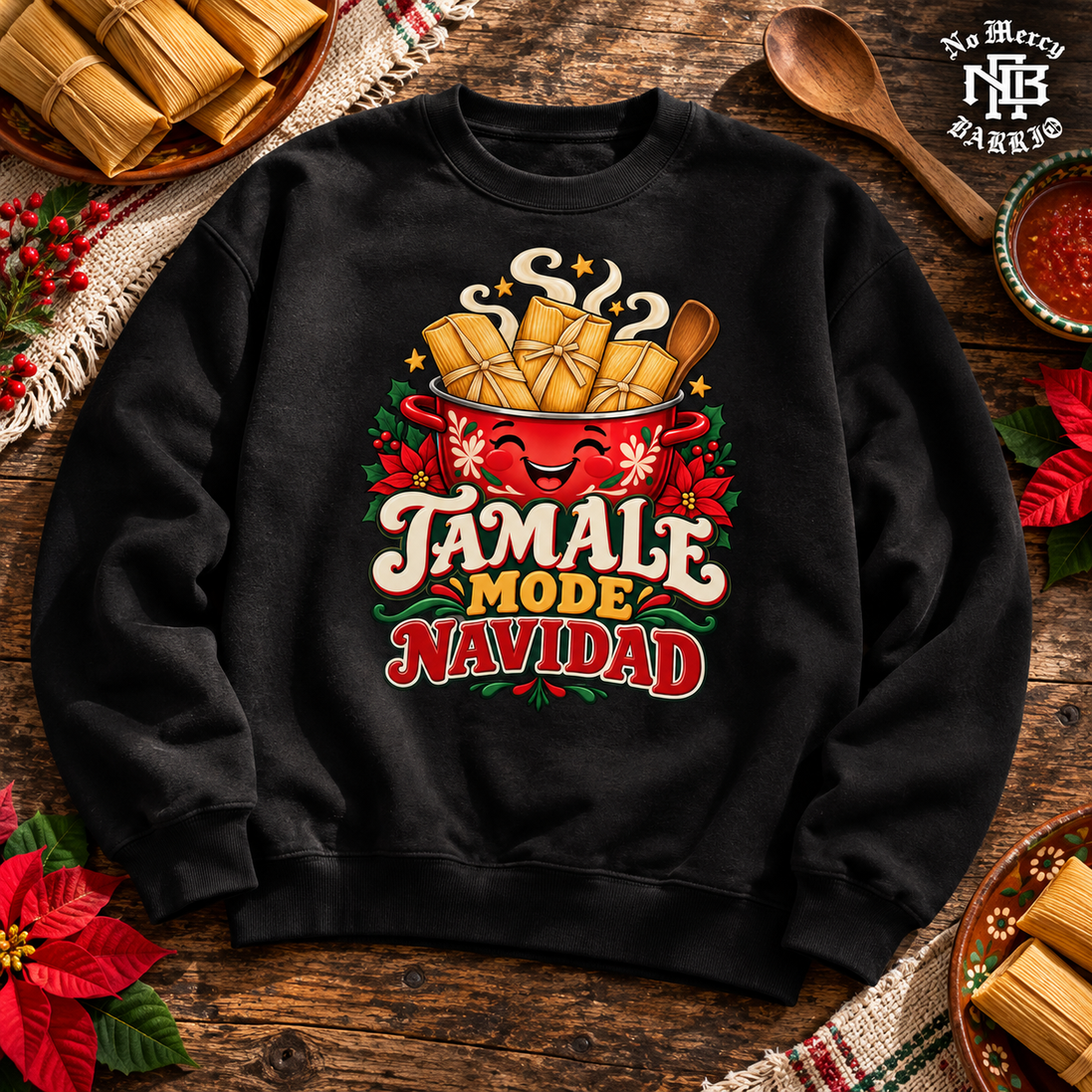 Tamale Mode Navidad Sweater Black — Flatlay creative