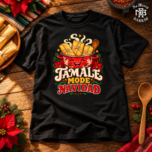 Tamale Mode Navidad T Shirt Black — Flatlay creative